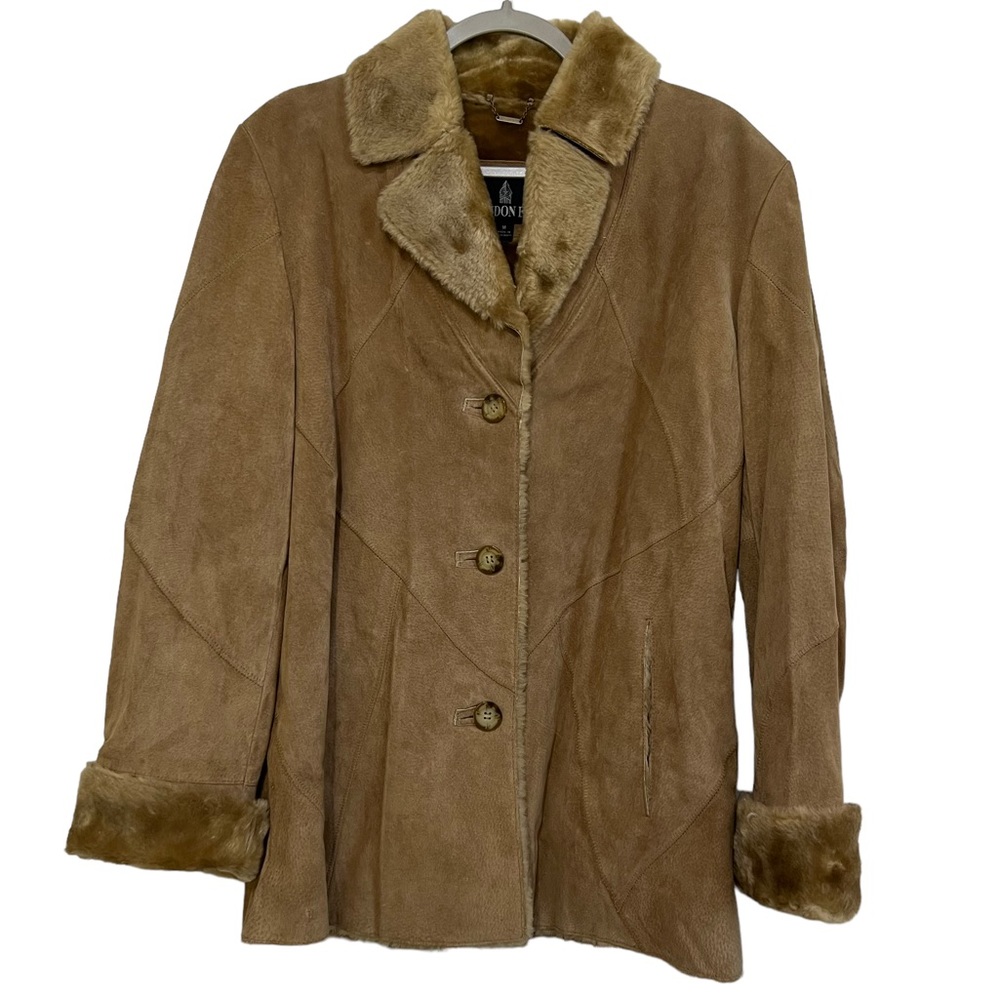 NEW London Fog Women’s Suede Leather Faux Fur Lined Pea Coat Size Medium